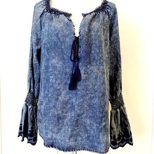 MICHAEL STARS embroidery denim blouse.